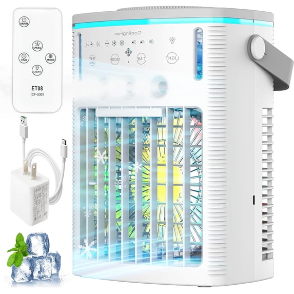 Portable Evaporative Air Conditioner in Gray with Remote and Night Light