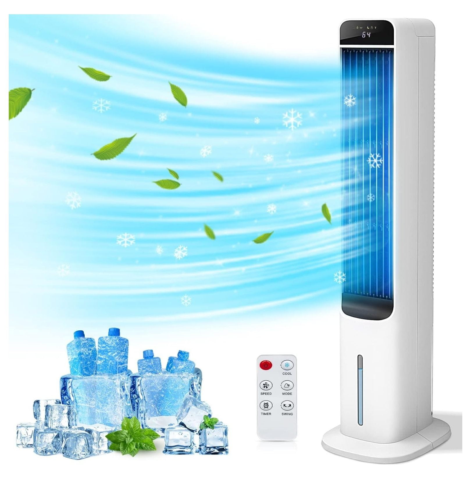 Air Conditioner With Ice And Fan Portable Evaporative Cooler, Swamp Bladeless Tower Fan Air Conditioner