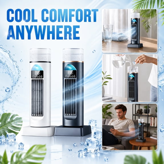 Portable Evaporative Tower Cooler Fan with Remote Control, 3-in-1 Water Cooling Humidifier Fan, USB Water Cooled Air Conditioner for Bedroom Office Desktop Home Summer Cooling,White