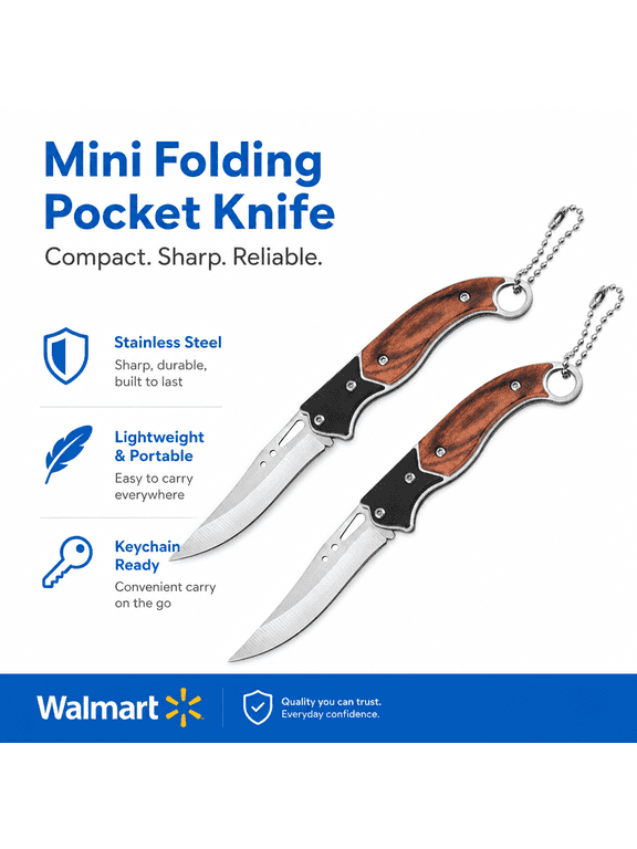 Portable Everyday Carry Folding Cutting Tool, Compact Keychain Pocket Utility Knife with Wooden Handle, Lightweight Stainless Steel Blade for Package Opening & Camping
