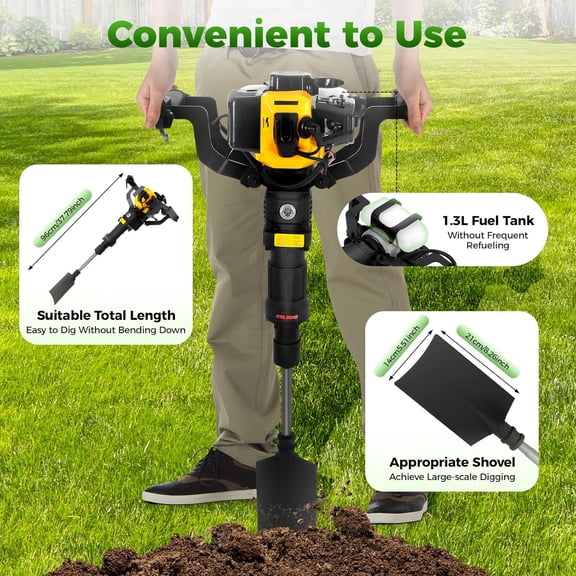 Portable Excavator Garden Tree Digger Machine, 52CC 2-Stroke Gas Powered Handheld Trencher Machine Single-Cylinder, 1250W Planting Shovel Digger for Garden Home Farm