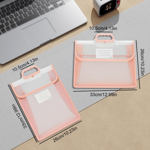Portable Expandable File Organizer, Transparent Document Holder with Handle, Folder, Plastic File Folder, Letter Size Storage Bag with Button Closure, Large Capacity File Folder with Label Pocket,A