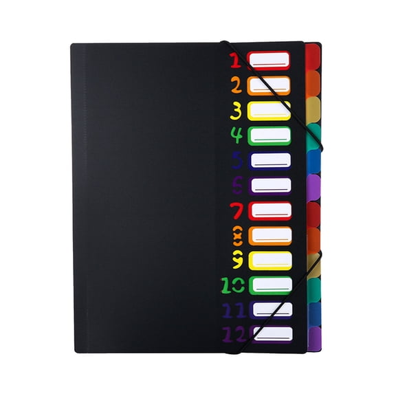Portable Expanding Document Organiser 12 Labeled Pocket Waterproof Paper File Folder Elastic Fastening Rope Design