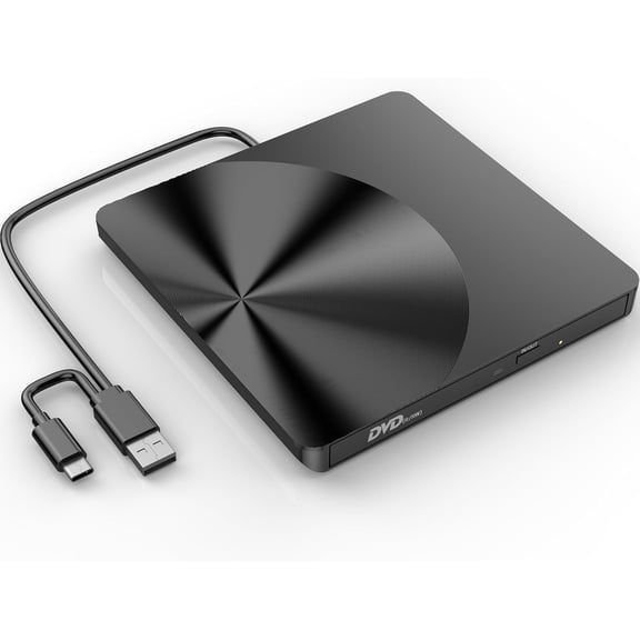 Portable External CD/DVD Drive Player, USB 3.0 & USB C CD Burner +/-RW RW Burner CD ROM Reader Writer Disk Duplicator Optical Drive for Laptop Desktop PC Windows 11/10/8/7 Apple Mac Pro MacBook Linux