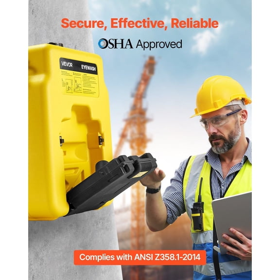 Portable Eye Wash Station 14 Gal,OSHA-Approved Eyewash Station Wall-Mounted/On Flat Surface,Emergency Eye Wash Unit with 2 Sprays,First Aid Eyewash Units for Schools,Labs,Factories,Yellow