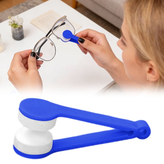 Portable Eyeglass Cleaner Clip, Clip-On Mini Glasses Lens Cleaner With Microfiber Pads, Reusable Eyeglass Cleaning Tool For Sunglasses, Glasses & Screen Blue-2X2X8Cm