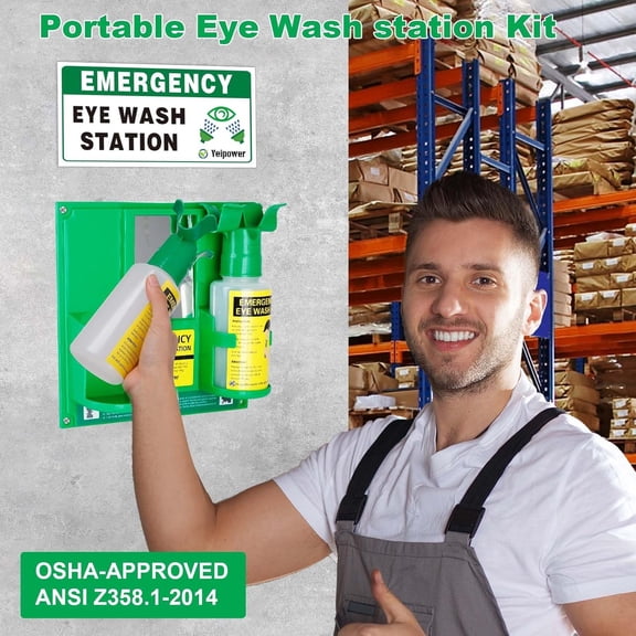 Portable Eyewash Station OSHA-Approved - Upgraded Emergency Eye Wash Bottles Flush Kit Clean Both Eyes Simultaneously First Aid Wall Mounted 16oz 2Pcs(No Solution)
