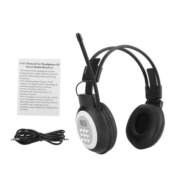 Portable FM Headset Radio Headphone Receiver Stereo/Mono Wireless Meeting