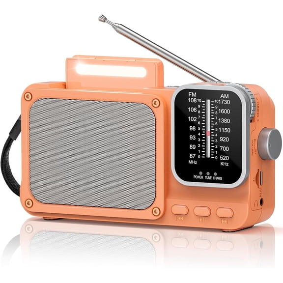 Portable AM FM Radio, Bluetooth AM FM Transistor Radio, Rechargeable Emergency Radio with LED Light,AC Power or Battery Operated,Knob Control,Headphone Jack, Perfect for Home,Kitchen,Outdoor