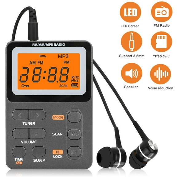 Portable AM FM Radio, EEEkit Mini Digital Tuning Radio with Rechargeable Battery, Earphone, Lock Screen, Preset, Pocket Transistor Radio for Walking Jogging Traveling Camping - Gary