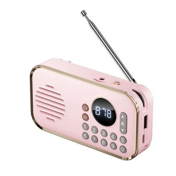 Portable FM Radio Rechargeable Small Wireless Bluetooth Speaker Surround Stereo Sound USB Vintage Radios Pink