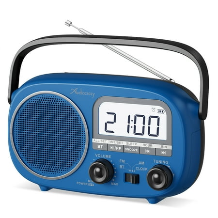 Portable AM FM Rechargeable Radio with Best Reception, Digital Time/Station Display,AC Power or Battery Power Radio with Bluetooth Speaker for Home/Kitchen/Outdoor Blue