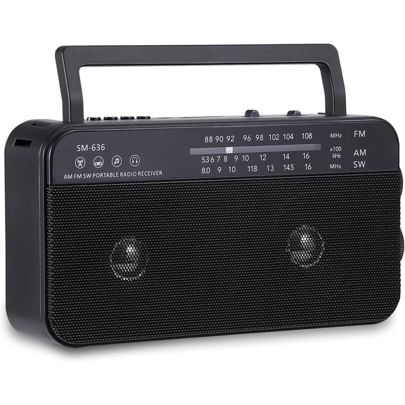 Portable AM FM Shortwave Radio with Bluetooth Speaker Plug in Wall, 3X D Cell Batteries Or AC Power Transistor Radio with 2 Tone Mode, Double Loud Speakers, Support AUX/USB/TF Card Play