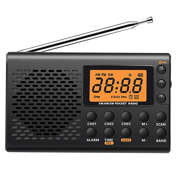 Portable FM AM Shortwave with Sleep Timer and Preset Function, Rechargeable Digital Recorder, Stereo MP3 Player with Lyric Display for Emergency Indoor Outdoor.