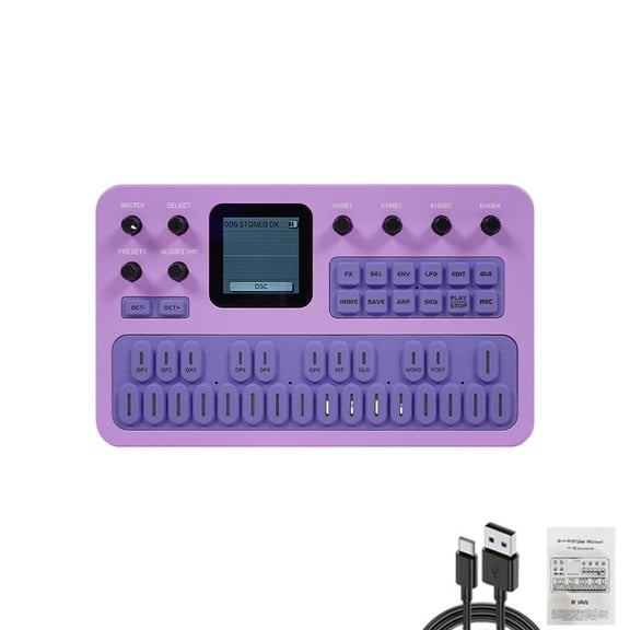 Portable FM Synthesizer, 27-Key Keyboard with 6-Operator Engine, 128 Presets, USB and Bluetooth MIDI, 16-Step Sequencer and Built-In Speaker