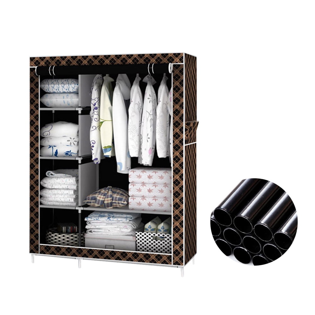 Portable Fabric Wardrobe Closet Storage Organizer with Metal Shelves ...