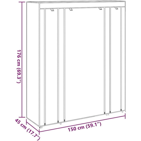 Portable Fabric Wardrobe with Iron Frame, Large Collapsible Closet Organizer for Bedroom Dorm Storage