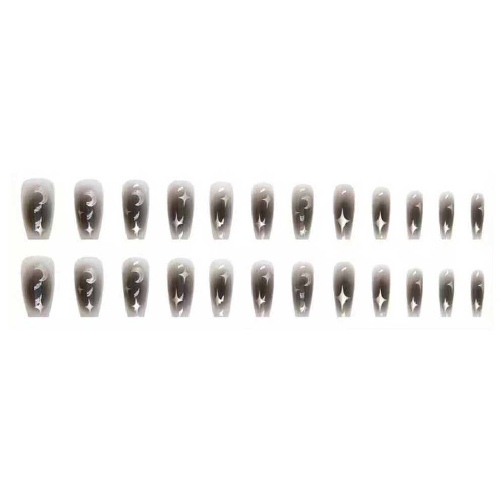 Portable Fake Nails With Glitter Pattern French Style Press On Nails Manicure