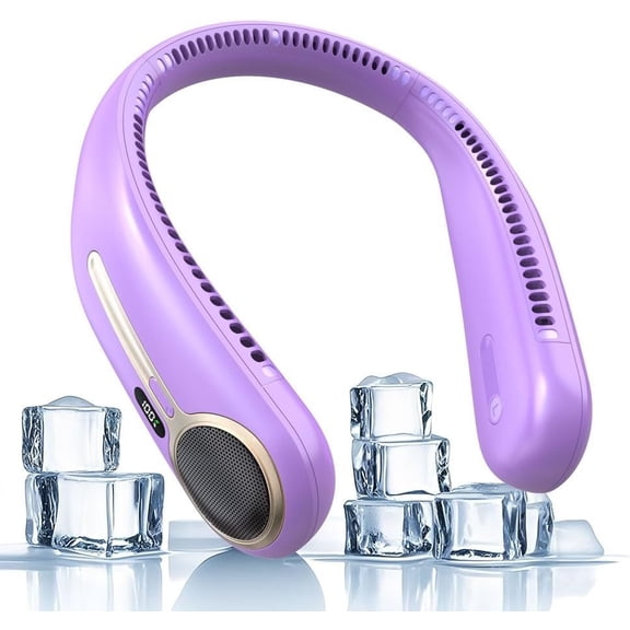 Portable Fan,Hands Free Personal Wearable Bladeless Fan,6000mAh USB Rechargeable,360? Cooling,LED Display,4-Speeds,Birthday Gifts for Men Women Dad Mom,Valentines Day Gifts for Her Him (Purple)