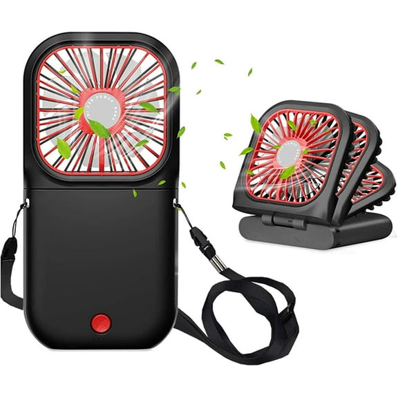 Portable  Fan Mini Quiet Handheld Personal Foldable   Fan Operated for  Office Outdoor Travel, 3000mAh Power  Hands  Necklace Fans (Black)