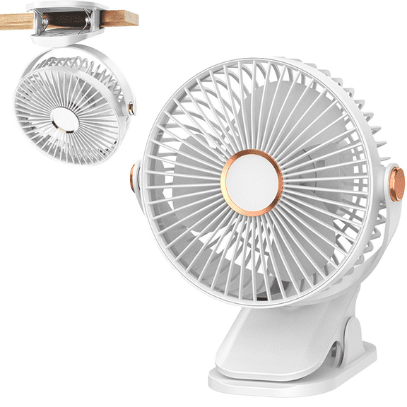 Portable Fan, Portable Clip on Fan, USB Rechargeable Desk Fan, 5 Speed, 720 adjustment, Strong Airflow, 6 inch Mini Personal Cooling for Desk Home Office Outdoor Travel Camping, White