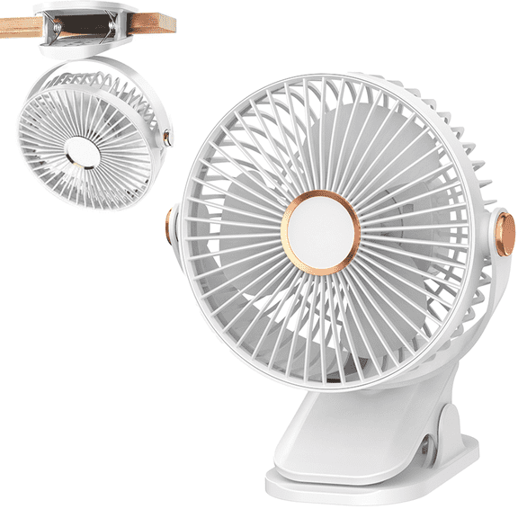 Portable Fan, Portable Clip on Fan, USB Rechargeable Desk Fan, 5 Speed, 720° adjustment, Strong Airflow, 6 inch Mini Personal Cooling for Desk Home Office Outdoor Travel Camping, White