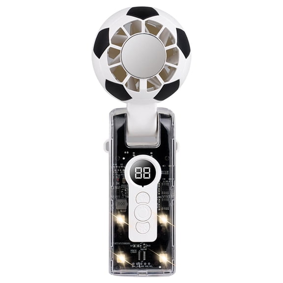 Portable Fan, Portable Handheld Fan with Ice Cooler, 5 Gear Wind, Soccer-Shaped Mini Personal Fan, Rechargeable Pocket Fan for Travel/Outdoor/Office, 180° Adjustable, White