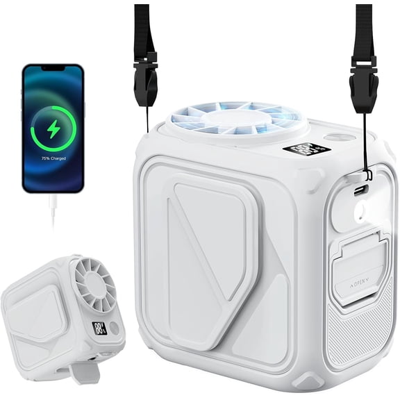 Portable Fan Rechargeable,10000mAh Mini Fan With AI Chip,5 Speeds Airflow,Max 20H Working Time,LED Light,Personal Clip Belt Fan for Outdoor,Traveling,Jobsite(White).