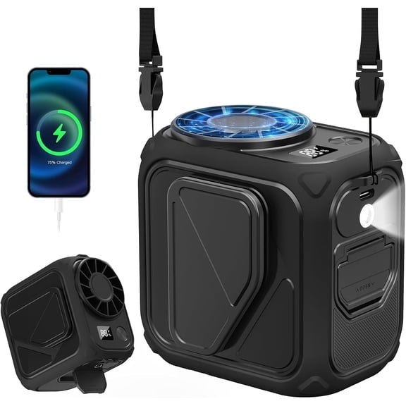 Portable  Fan Rechargeable,10000mAh Mini  Fan With AI Chip,5 Speeds  Airflow,Max 20H Working Time,LED Light,Personal Clip Belt Fan for Outdoor,Traveling,Jobsite(Black).
