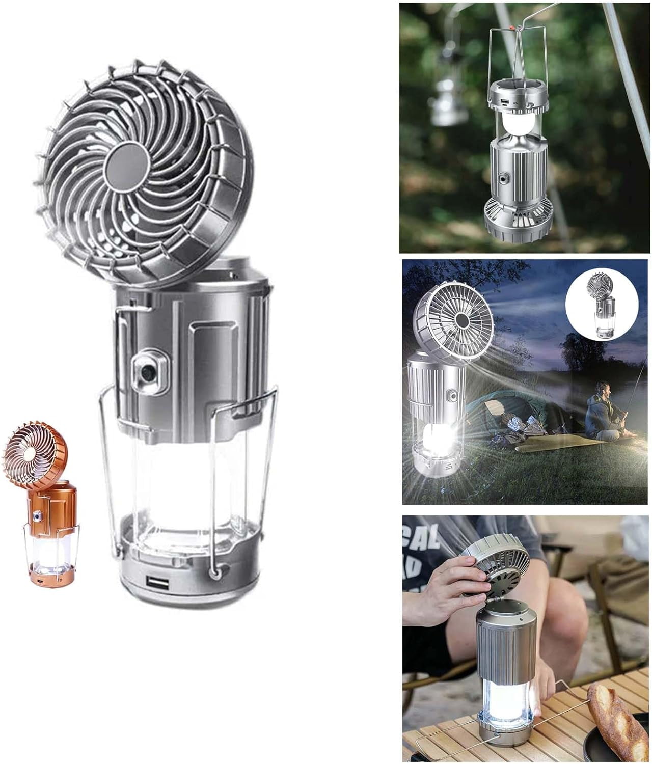 Portable Fan Rechargeable, Camping Fan with Light and Hook, USB Battery Operated Fans for Travel Bedroom Home Camping Tent Picnic Barbecue Fishing Best Gifts for Father