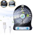 thumbnail image 1 of Portable Fan, Silent USB Desktop Fan with LED Light, Rechargeable Battery Powered 3-Speed Mini Fan for Office Bedroom Desk Outdoor Use, Black, 1 of 7