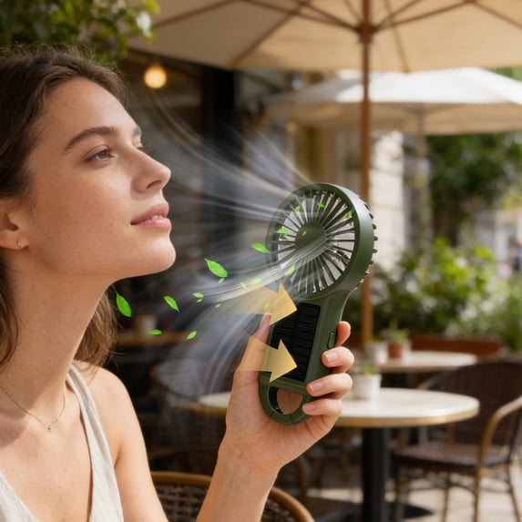 Portable Fan,Solar Handheld Fan,USB Rechargeable 1500mAh 5-Speed Compact Fan for Outdoor Camping Office Travel,Quiet Fine Mesh Desktop Handheld Cooling Fan(Green)