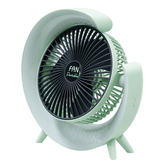 Portable Fan, USB Rechargeable Portable Desk Fan, 3 Speed Settings, 5-Color LED Lights, 180° Rotation, Quiet Operation for Home/Office, Green