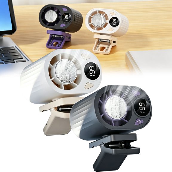 Portable Fan for Car,360° Rotation Clip on Hands-Free Personal Cooling Fan with LED Display for Car Visor & Roof Handles,Waist & Umbrella