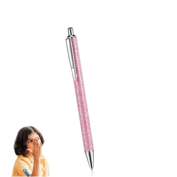 Portable Fancy Glitter Ballpoint Pen,QZS Reusable Metal Retractable Pretty Cute Sequins Journaling Pens,Pink