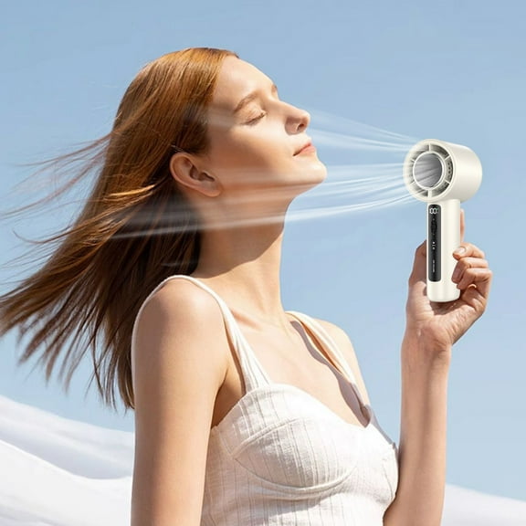 Portable Fans Under $50, Hwkond Handheld Small Fan USB Charging Portable Silent Bladeless Turbine 100 Speed Intelligent Digital Display Cold Compress Fan