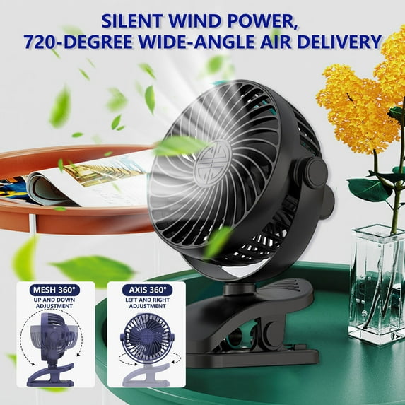 Portable Fans For Everywhere Powerful Airflow Silent Oscillating Table Fan Bedroom Fan Small Powerful 3 Speed Quiet 760° Rotate Rechargeable Fan With Clip & Hook for Homes Offices Bedroom