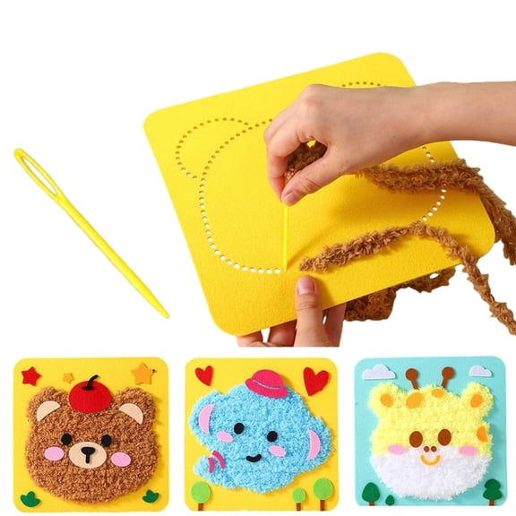 Portable Felt Embroidery Set,Durable Cartoon Animal Sewing Craft Kit,Sewing Kit for Arts and Crafts,Embroidery Set(Deer/elephant/bear,3pack)