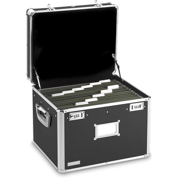 Portable File Box - 17.5 x 14 x 12.5 Inch Legal/Letter Size Storage Box with Combination Lock, Black