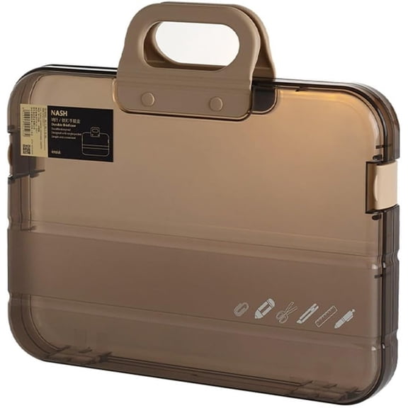 Portable File Box Clear Waterproof Document Storage Box with Snaps PP Files Organizer Cases for A4 Paper Magazines Notebooks School or Office Supplies (1 pcs, Brown)