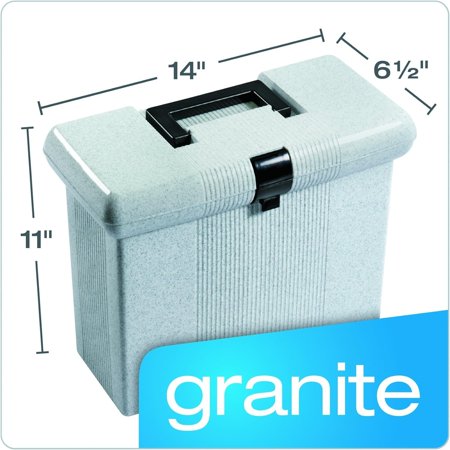 Portable File Box with File Rails, Simple Document Storage, File Bin for Home and Office, Hinged Lid with Double Latch Closure, Granite, 3 Hanging Folders Included, 11" x 14" x 6.5" (41737)