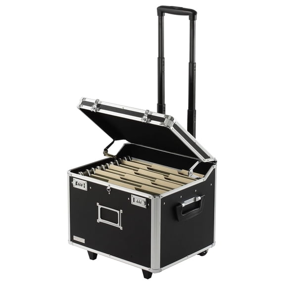 Portable File Box with Handle - Dual Lock File Boxes with Lids, Letter & Legal-Size Hanging Folders, Laptop Sleeve - HIPAA Compliant Portable Safe Storage Box, 14.5" x 17.5" x 15.5"