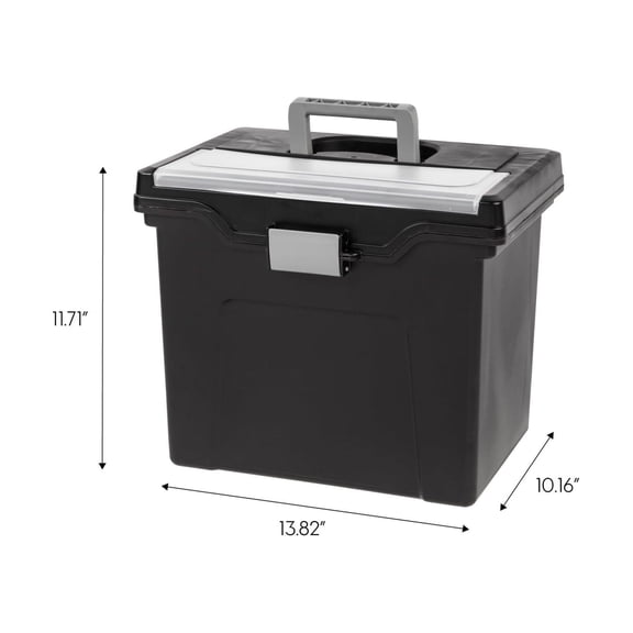 Portable File Box - Plastic File Organizer for Letter Size Files, BPA-Free Storage with Lid & Handle - Black, 1 Pack