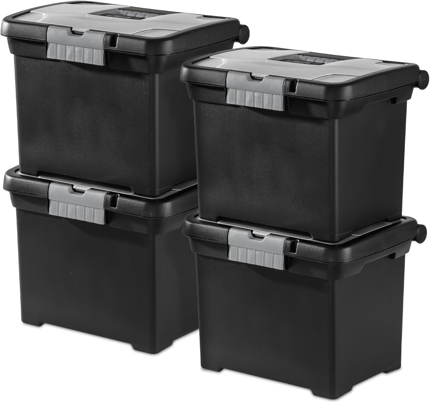 Portable File Box, Stackable Storage Bin with Latching Lid and Handle ...