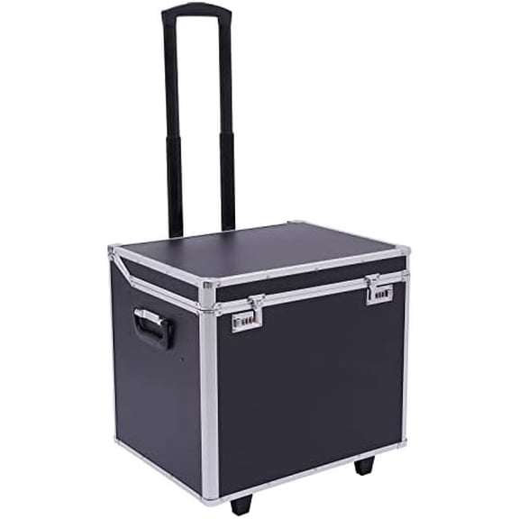 Portable File Box with Telescopic Handle, Fireproof Document Box with Wheels, File Storage Box for Office, Rolling File Locking Cabinet for Hanging Letter/Legal Folders$$Office