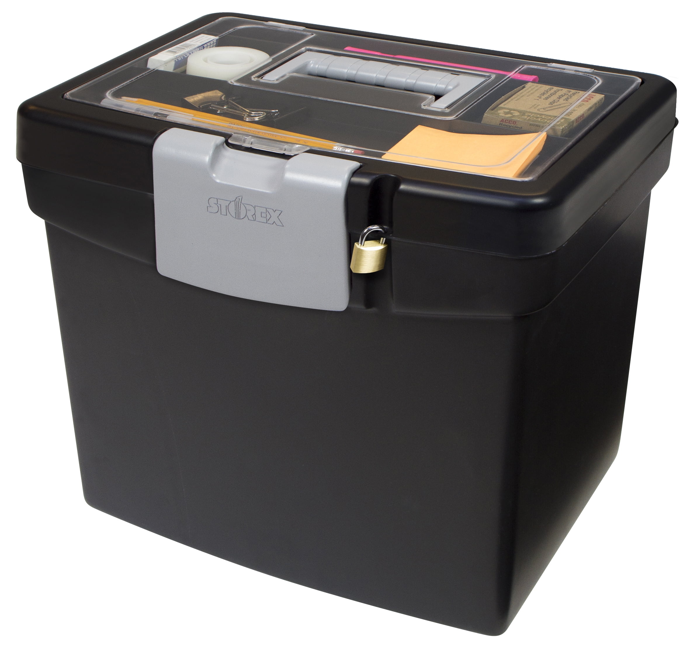 Portable File Box With Large Organizer Lid, Letter Files, 13.25" X 10. ...