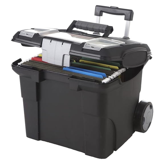 Portable File Box on Wheels, 15 x 16 x 14.25 Inches, Black (61507U01C)