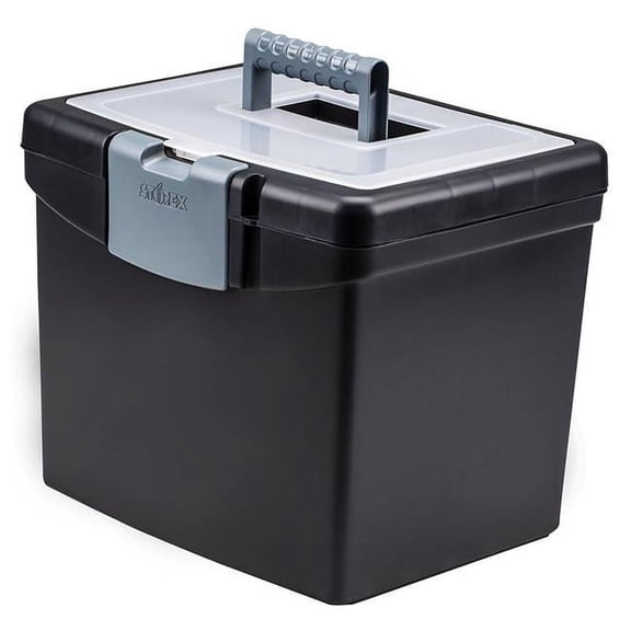 Portable File Box with Large Organizer, Black