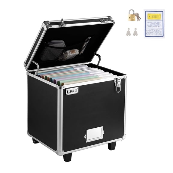 Locking Portable File Storage Box with Telescopic Handle, 1-Pack