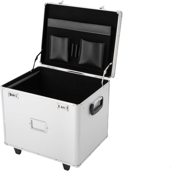 Portable File Storage Box with Handle - 19.2" x 15" x 16" Letter/Legal Size Mobile Lock Box, Alloy Fireproof File Box with Wheels, Double Combination Locking Cabinet - Black ()